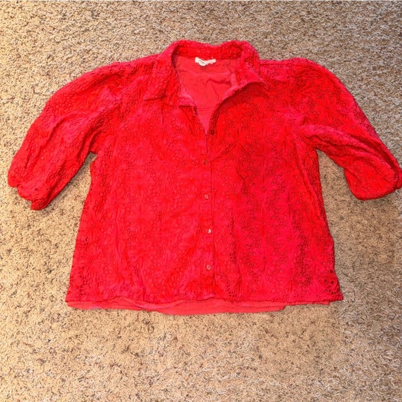 hope ave Tops - Women’s Red Floral Eyelet Cropped Blouse - Size M​​